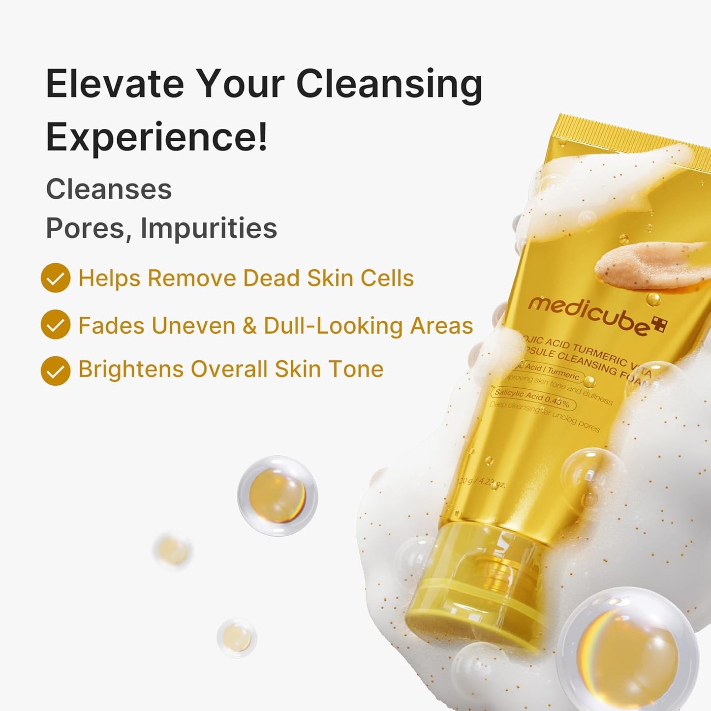 medicube Facial Cleanser Turmeric Capsule Foam Cleanser | for Balancing Uneven Skin Tone & Texture | Fade Appearance of Uneven Patches & Ideal for Use After Spot Care | Korean Skincare