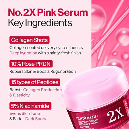 numbuzin No.2X Rose PDRN Collagen Plumping Serum -  Collagen Spicule Serum for Firming & Volume Glow, PDRN, Peptides, Collagen, Hydrating