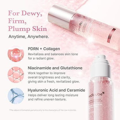 medicube Jelly Mist Serum with Pink PDRN Collagen | Dual-Texture Glow Spray with Niacinamide, Glutathione, Ceramide, Hyaluronic Acid | for Hydration, Radiance, Plump-Looking Skin