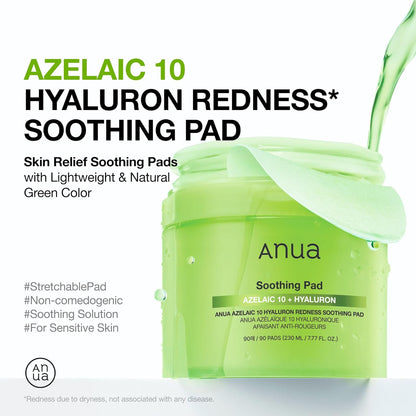 ANUA Azelaic Acid 10 Hyaluronic Acid Soothing Toner Pads, Hydrating Facial Mask for Redness, Pore & Blemish Care, Quick & Easy Stretchable Formula, Korean Skincare, 90 Pads