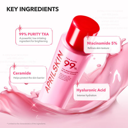APRILSKIN TXA + Niacinamide 99 Pink Milky Toner, 99% High-Purity TXA 3%+ Niacinamide 5% for Brightening, Highly Concentrated Cream Toner, Deep Moisturizing Formula for Dull Skin