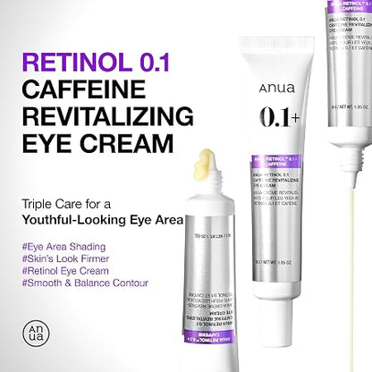 Anua Retinol 0.1 Caffeine Revitalizing Eye Cream, Lightweight Formula for Dark Circles & Puffiness, Hydrating for Sensitive Skin