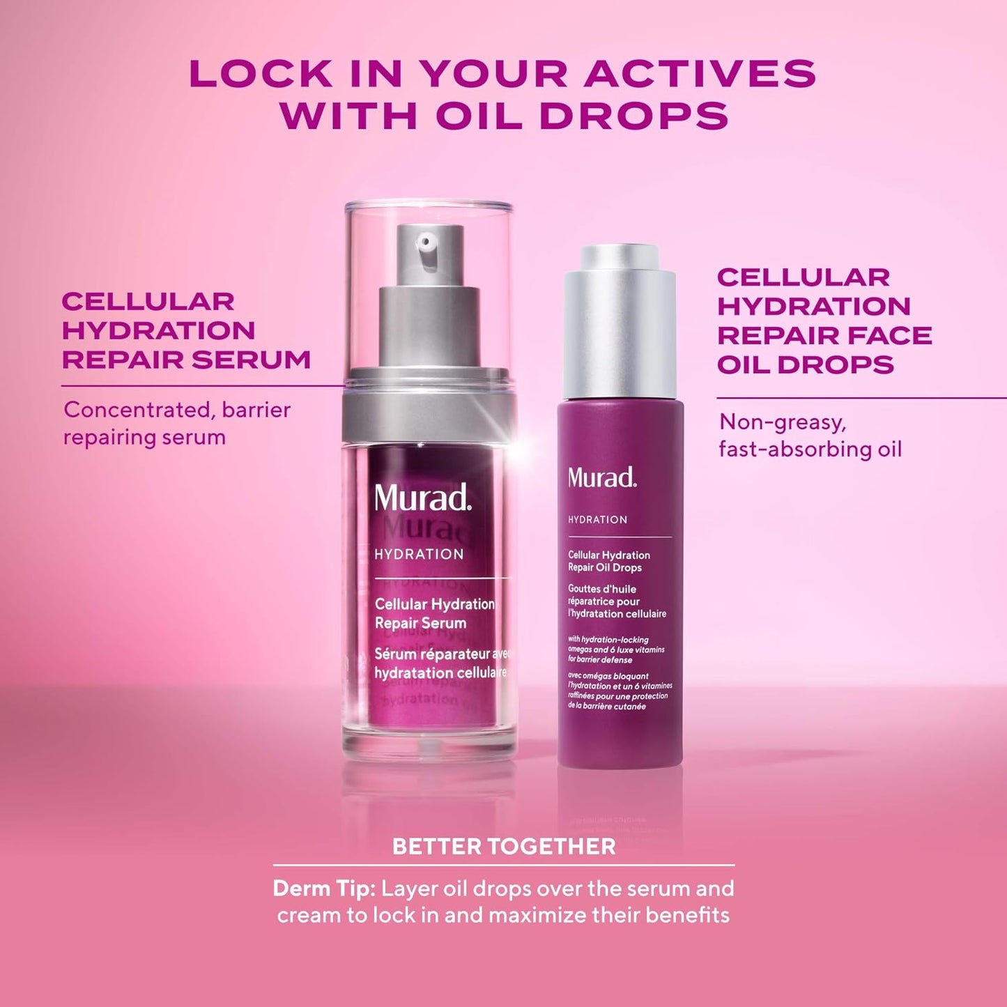 Murad Cellular Hydration Repair Oil Drops - Multi-Vitamin Blend, Hydrating multi-vitamin face oil with Bilberry Seed Oil strengthens the skin barrier and relieves redness for glowy skin