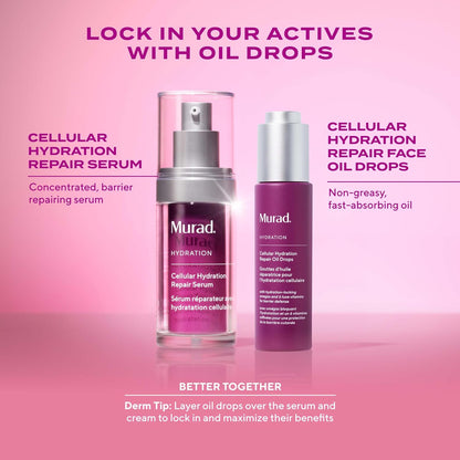 Murad Cellular Hydration Repair Oil Drops - Multi-Vitamin Blend, Hydrating multi-vitamin face oil with Bilberry Seed Oil strengthens the skin barrier and relieves redness for glowy skin
