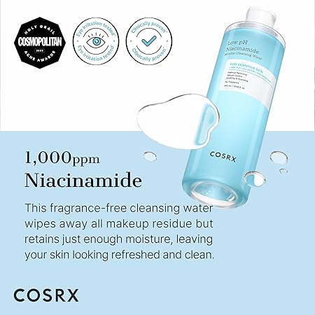 COSRX Low pH Niacinamide Micellar Cleansing Water - Daily Mild Facial Cleansing Wash for Sensitive Skin, Sebum control, Korean Skin Care