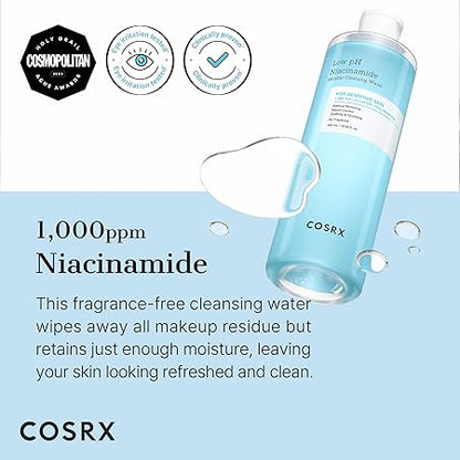 COSRX Low pH Niacinamide Micellar Cleansing Water - Daily Mild Facial Cleansing Wash for Sensitive Skin, Sebum control, Korean Skin Care