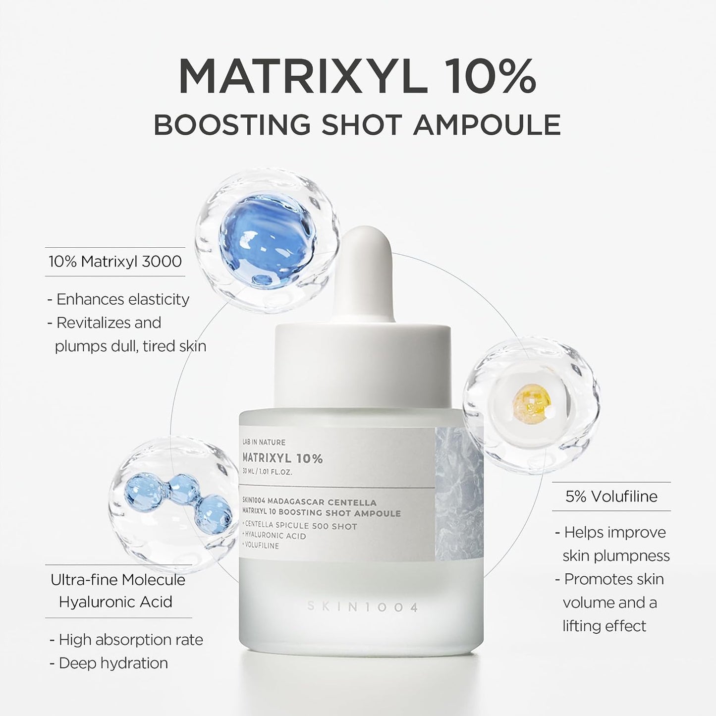 SKIN1004 Matrixyl 10% Boosting Shot Ampoule, Volufiline & Hyaluronic Acid Serum for Face, Spicule for Deep Hydration & Firming, Moisture Volume Care for Under Eye, Korean Skin Care