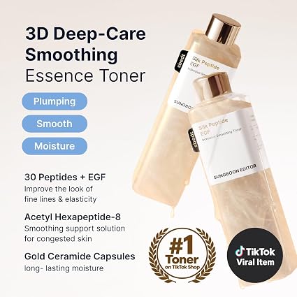 SUNGBOON EDITOR Silk Peptide EGF Toner, For Face & Body, 300ml/10.14 fl.oz Value Size, EGF, 30 Peptides, Ceramide Capsules, Smoothing Glow, Fine Line & Wrinkle Care, Forehead Firming, Korean Skin Care