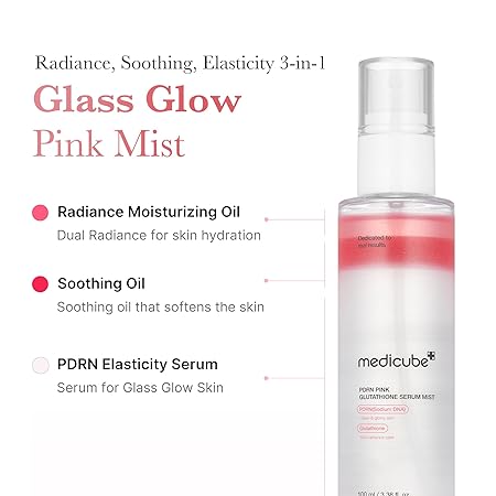 medicube Salmon DNA PDRN Pink Glutathione Spray Serum I Pink Glass Glow Serum Mist for Moisturizer, Soothing and Firming, Uneven skin tone, Salmon PDRN & Niacinamide
