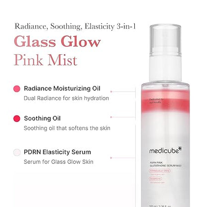 medicube Salmon DNA PDRN Pink Glutathione Spray Serum I Pink Glass Glow Serum Mist for Moisturizer, Soothing and Firming, Uneven skin tone, Salmon PDRN & Niacinamide