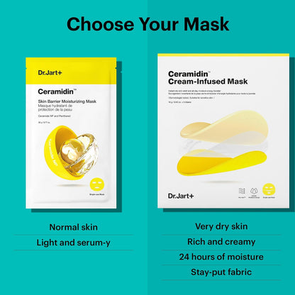 Dr.Jart+ Ceramidin Skin Barrier Moisturizing Korean Face Mask Ceramide NP and Panthenol, Sheet Mask, Beauty Gifts for Women, Korean Skin Care