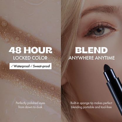 ELROEL Blanc Double Shadow Stick - 48HR Long Lasting Dual-Tone Eye Shadow Pencil - Combines Glitter w/Soft Matte or Shimmer, Waterproof & Smudge-Proof Eyeshadow Makeup (#10 Blue Lemon-Peach)