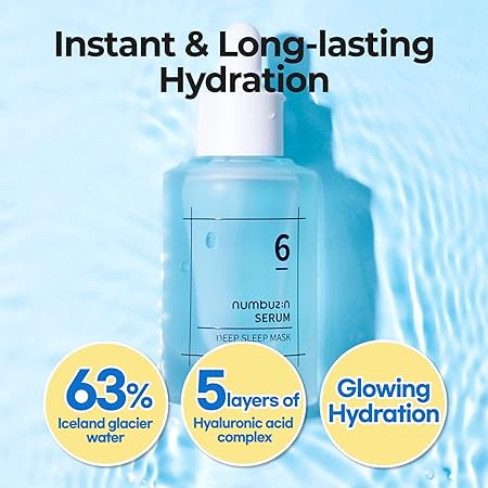 numbuzin No.6 Deep Sleep Mask Serum - Iceland Glacier Water for Instant and Long-lasting Hydration with Hyaluronic Acid & Niacinamide for Dry Skin