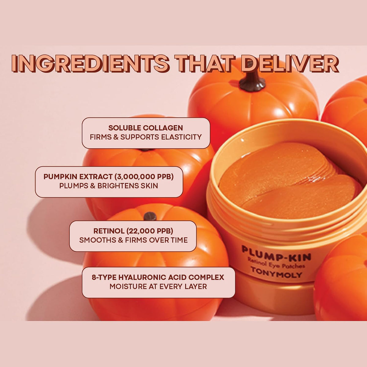 TONYMOLY Plump-kin Pumpkin Retinol Under Eye Patch, Dark Circles, 30 Pairs