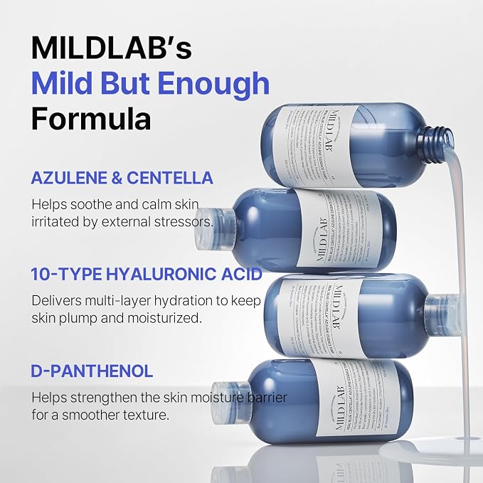 Mild Lab Real Blue Centella Azulene Essence Toner - Lightweight Moisturizer for Dry & Sensitive Skin with Azulene, Centella, 10-Hyaluronic Acid Complex