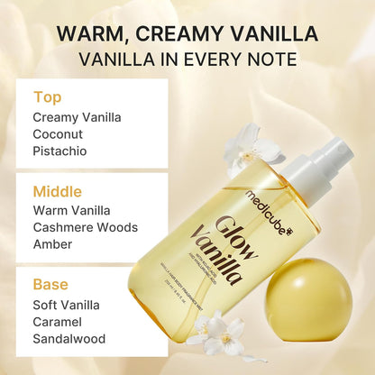 Medicube Glow Vanilla Hair & Body Fragrance Mist, Sweet Creamy Vanilla Musk Perfume Mist with Niacinamide and Hyaluronic Acids - Freshness, Odor Care & Glow, Korean Body Care