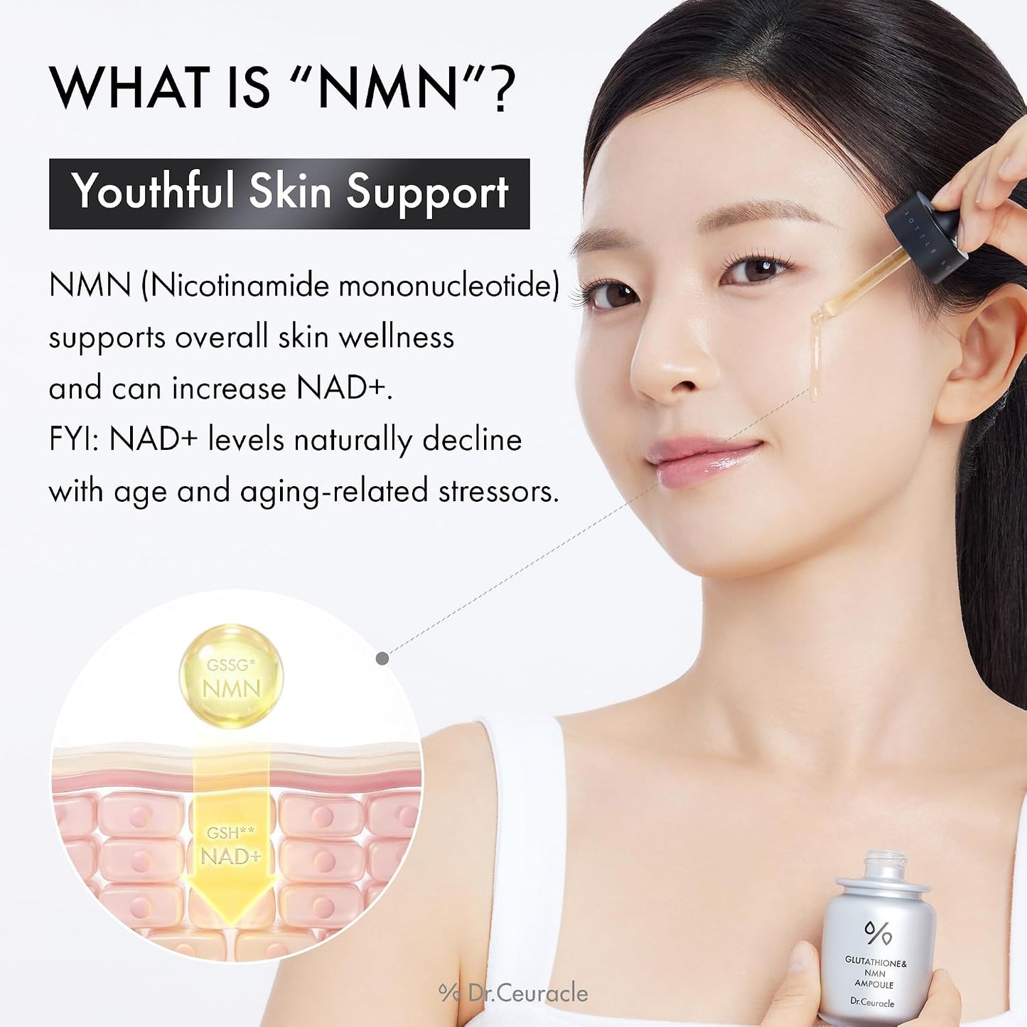 Dr.Ceuracle Glutathione & NMN Ampoule - Antioxidant Serum for Elevating Skin Vitality and Radiant Glowing Complexion