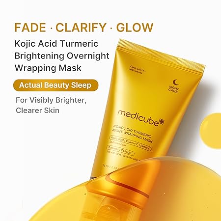 medicube Wrapping Mask Kojic Acid, Turmeric, Vitamin C Overnight Peel Off Facial Mask | Brighten & Defends Against Skin Stress for a Clear, Glowing Complexion