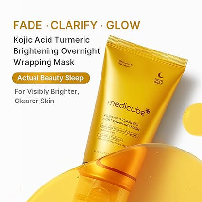 medicube Wrapping Mask Kojic Acid, Turmeric, Vitamin C Overnight Peel Off Facial Mask | Brighten & Defends Against Skin Stress for a Clear, Glowing Complexion
