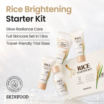SKINFOOD Rice Starter Kit, Rice Toner, Rice Serum, Rice Moisturizer, and Rice Face Wash for Glass Skin, Korean Skin Care Set, Travel Size Kit, Stocking Stuffers, Gift Set for Women, Skincare Gift Set