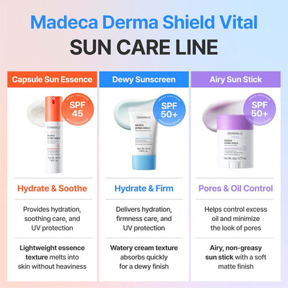 CENTELLIAN 24 Madeca Derma Shield Vital Dewy Sunscreen Broad Spectrum SPF50+ – Moisturizing Sunscreen with Skin TECA, Centella PDRN, Hydration, Elasticity & Lightweight Watery Cream Texture