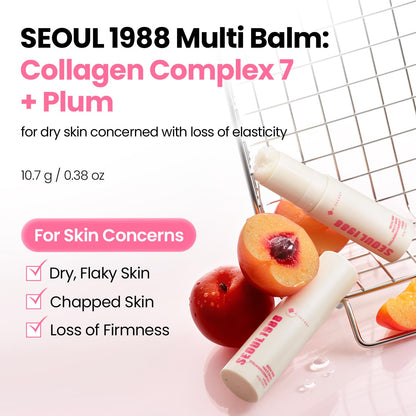 K-SECRET SEOUL 1988 Collagen Multi Balm, Multi-Area Balm Stick for Hydrated & Radiant Skin, 7-Type Collagen Complex, Plant-Derived Oils & Butters, and Plum, Korean Skincare