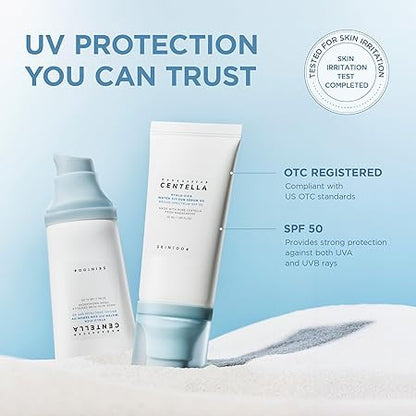 SKIN1004 Centella Hyalu-Cica Water-Fit Sun Serum UV, Korean Sunscreen SPF 50, Centella Sunscreen, Travel Essentials, Sunscreen with Hyaluronic Acid, No White Cast, Korean Skin Care