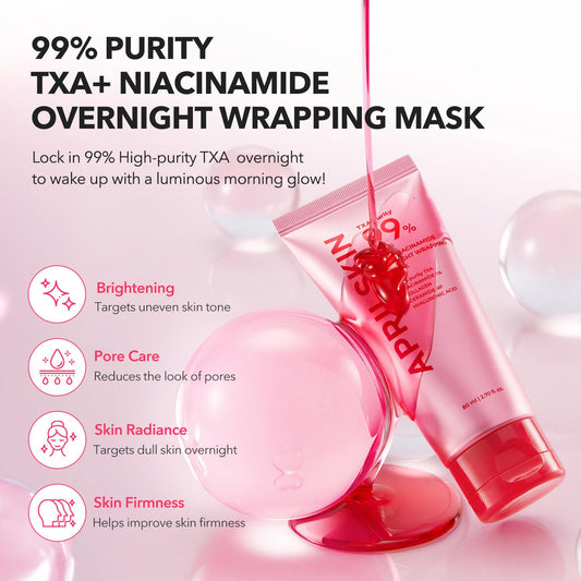 APRILSKIN TXA Niacinamide 99 Overnight Wrapping Mask, 99% High-Purity TXA+Niacinamide for Uneven Skin Tone, Overnight Skin Booster for Toning Care, Firming & Pore Care