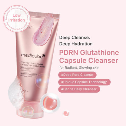 medicube Facial Cleanser PDRN Pink Glutathione Capsule Foam Cleanser | Daily Face Wash for Pore Care, Uneven Skin Tone, Texture | Hydrating & Nourishing Deep Cleansing | Korean Skincare