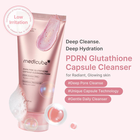 medicube Facial Cleanser PDRN Pink Glutathione Capsule Foam Cleanser | Daily Face Wash for Pore Care, Uneven Skin Tone, Texture | Hydrating & Nourishing Deep Cleansing | Korean Skincare