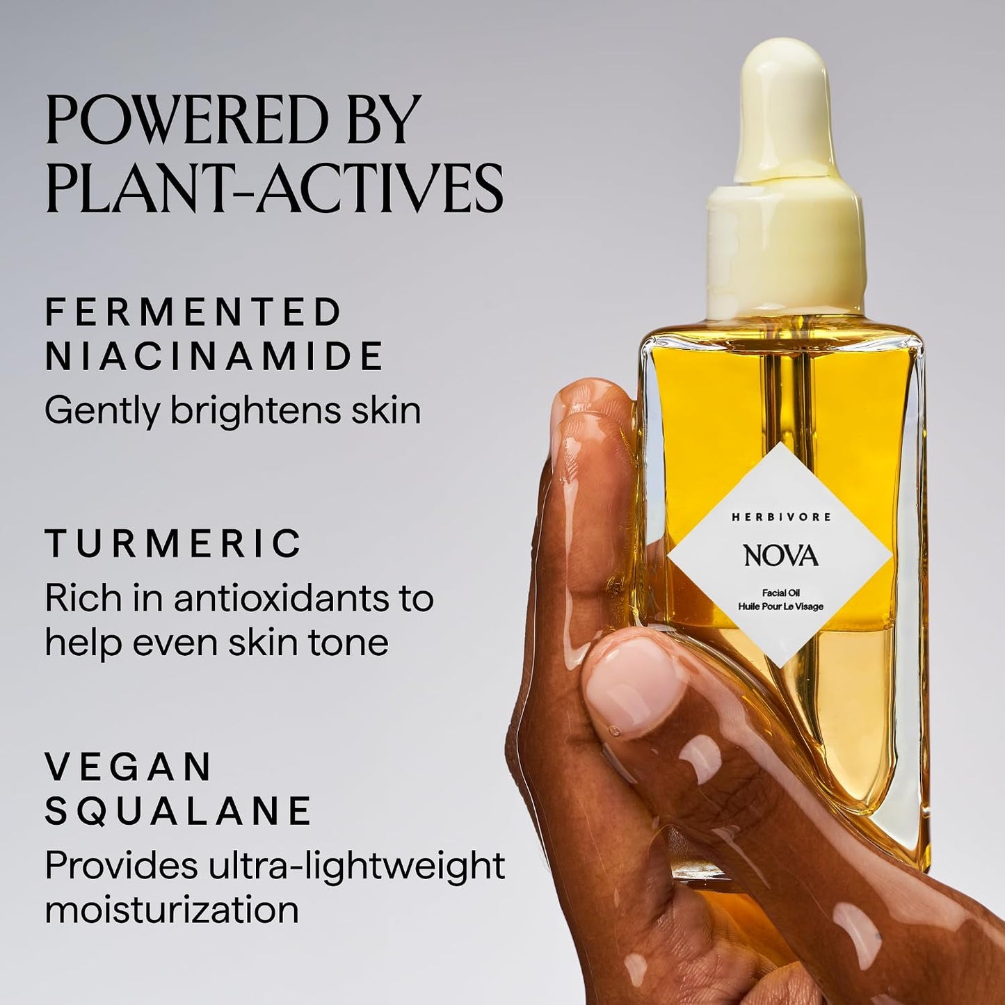 HERBIVORE Nova Bi-Phase Facial Oil, Hydrating, Boosts Radiance Bi-phase face oil with fermented niacinamide, turmeric & squalane. Hydrates, boosts glow and helps even tone