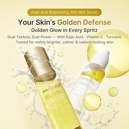 medicube Jelly Mist Serum with Kojic Acid Turmeric | 2-in-1 Daily Facial Spray and Serum | With Vitamin C, Turmeric, Panthenol for Hydrating, Calming Care | Lightweight, Refreshing Mist