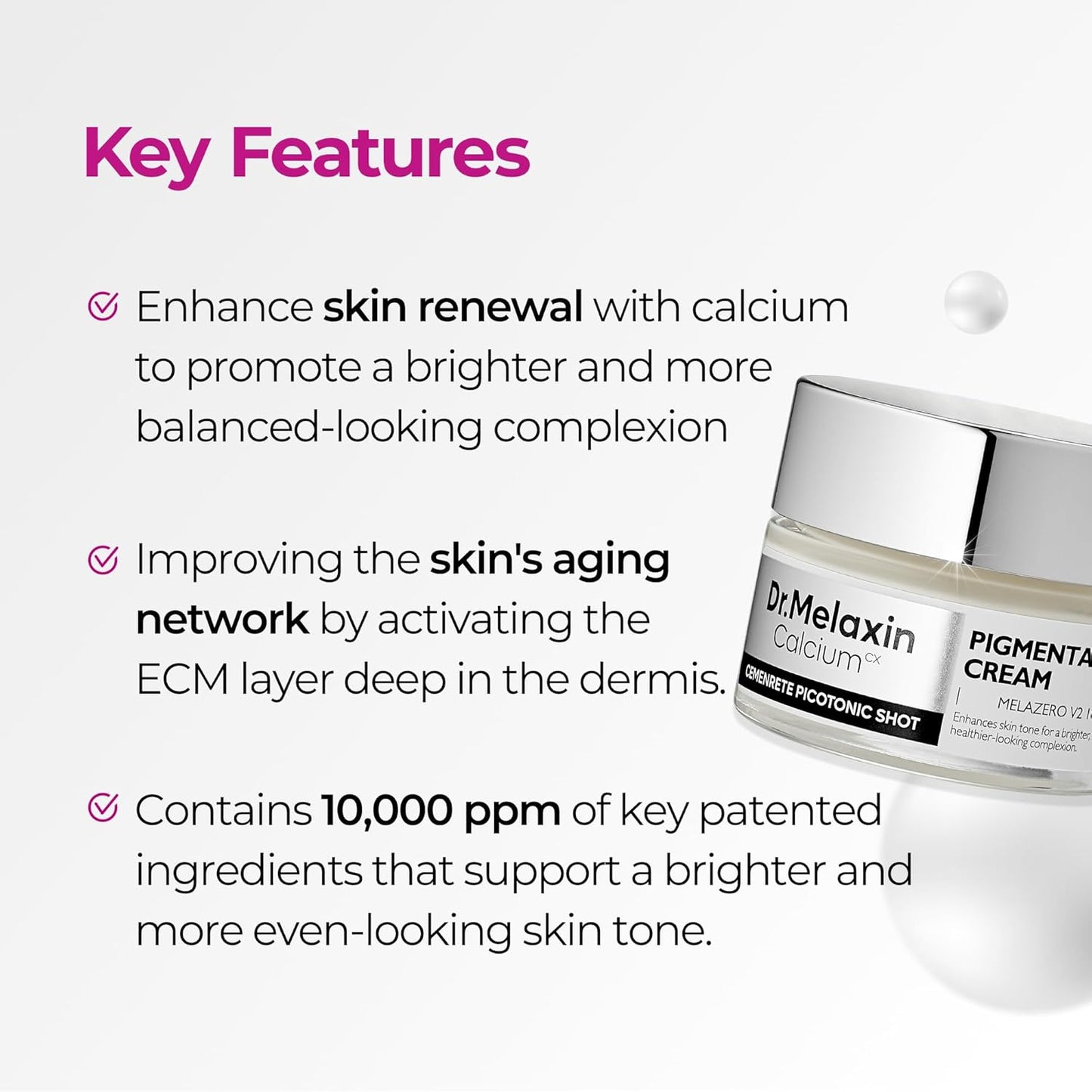 Dr.Melaxin Picotonic Shot Calcium Cream with Calcium, Intensive Brightening Cream for Even Skin Tone & Skin Clarity, Korean Skincare for Density Care