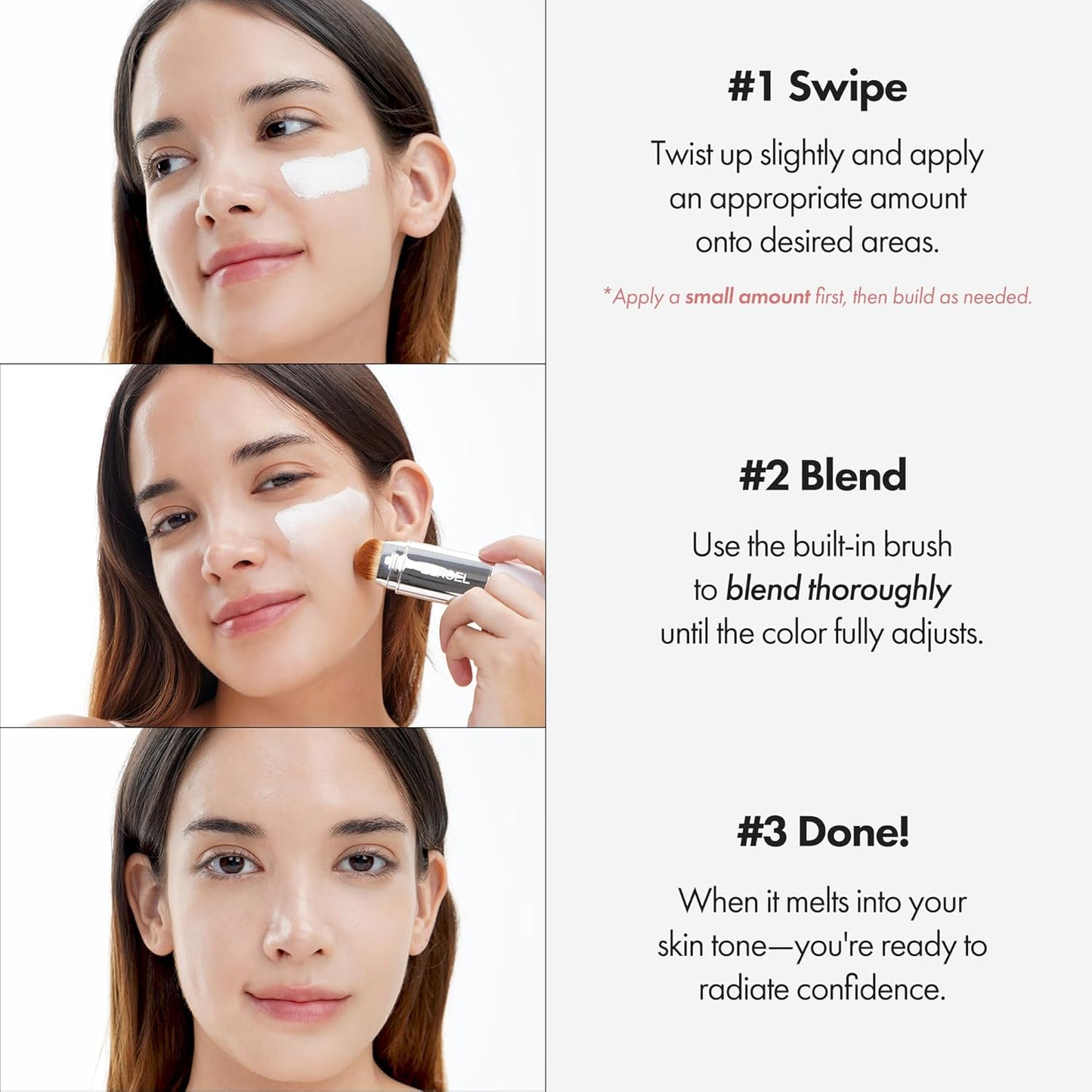 ELROEL Blanc Cover Cream Stick V White (200 Fair)- Korean Color-Changing Foundation Stick with Volufiline, Medium to Full Coverage Dewy Finish Base Makeup - Dual-Ended with Detachable Brush