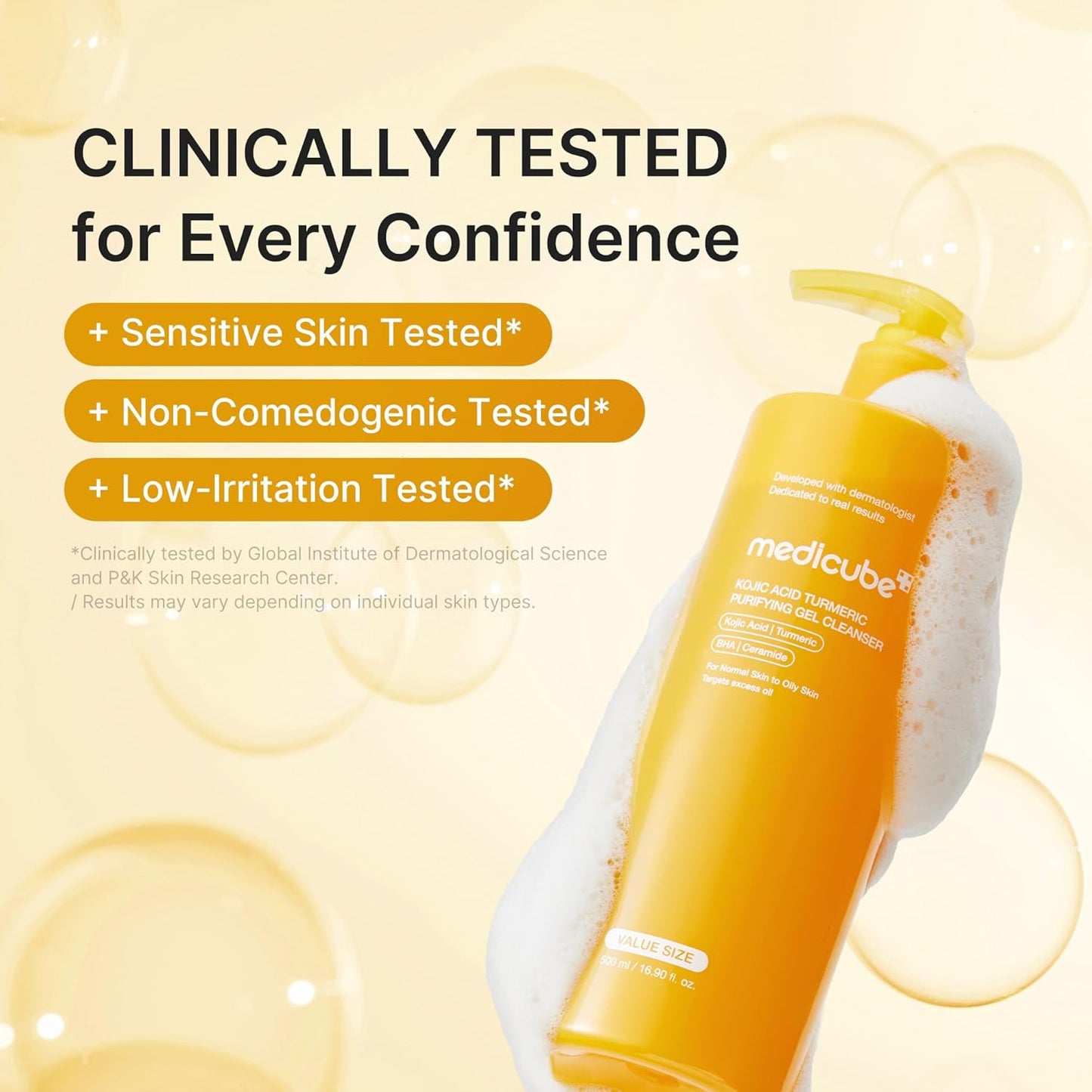Medicube Kojic Acid Turmeric Jelly To Foam Cleanser, Brightening Face & Body Gel for Oily Skin - Makeup & Sunscreen Removal with BHA & Ceramides, Korean Skincare