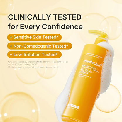 Medicube Kojic Acid Turmeric Jelly To Foam Cleanser, Brightening Face & Body Gel for Oily Skin - Makeup & Sunscreen Removal with BHA & Ceramides, Korean Skincare