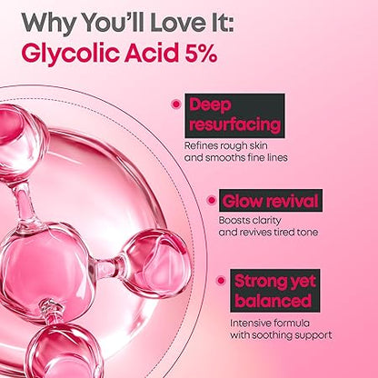 NINELESS Molecule-Clear 5% Glycolic Acid Serum - Korean Skincare AHA Exfoliating, Texture Refining - Panthenol, Sodium Hyaluronate, Allantoin - Hydrating, Soothing for Dull Rough Skin