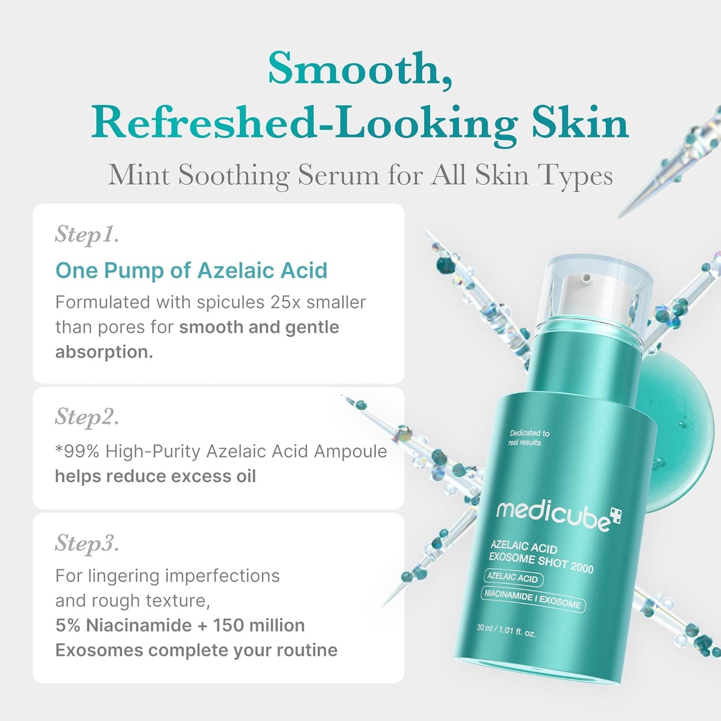 medicube Exosome Shot Azelaic Acid 2,000 PPM Spicule Facial Serum | Calm Redness Due to Dryness | Ideal for Use After Spot Care, Uneven Skin | Azelaic Acid, Niacinamide | Korean Skincare