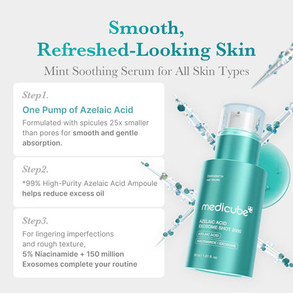 medicube Exosome Shot Azelaic Acid 2,000 PPM Spicule Facial Serum | Calm Redness Due to Dryness | Ideal for Use After Spot Care, Uneven Skin | Azelaic Acid, Niacinamide | Korean Skincare