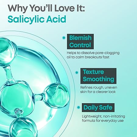NINELESS Molecule-Clear Salicylic Acid Serum - Korean Skincare BHA Deep Pore Exfoliating for Oily Acne Prone Skin - Panthenol, Sodium Hyaluronate - Hydrating, Soothing, Sebum Control