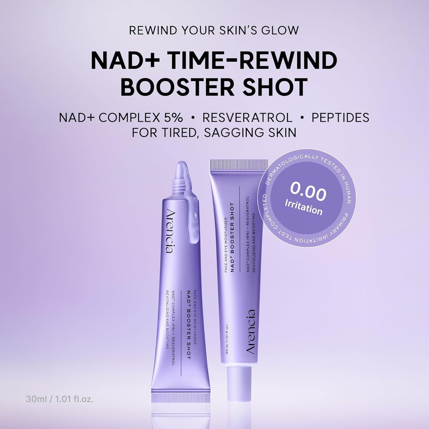 Arencia NAD+ Serum Booster Shot with 5% NAD+ Complex & Resveratrol, Hydration & Barrier Support