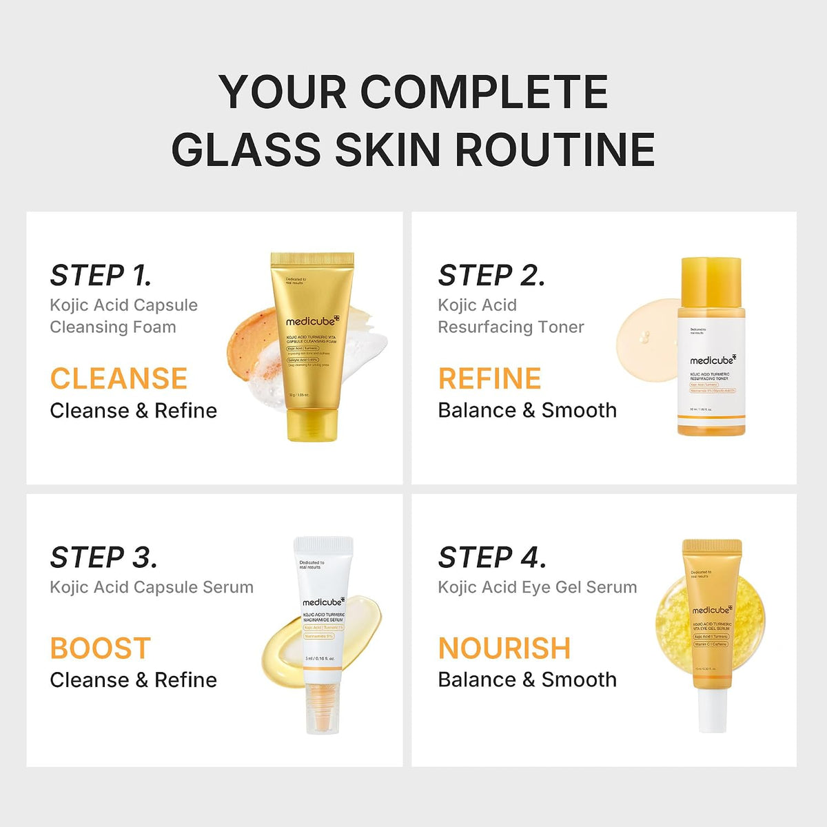 Medicube starter kit kojic brightening essentials, mini 4-step skincare set
