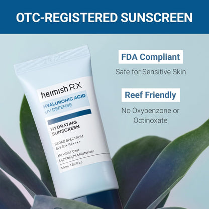 HEIMISH RX Hyaluronic Acid Hydrating Sunscreen No White Cast, Lightweight, Fast-absorbing Daily Relief Facial Sunscreen, Moisturizing Broad Spectrum SPF 50, Korean Skincare