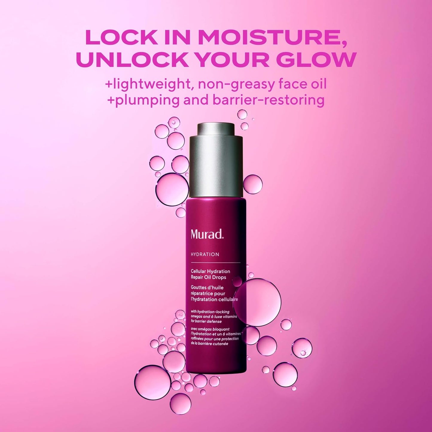 Murad Cellular Hydration Repair Oil Drops - Multi-Vitamin Blend, Hydrating multi-vitamin face oil with Bilberry Seed Oil strengthens the skin barrier and relieves redness for glowy skin