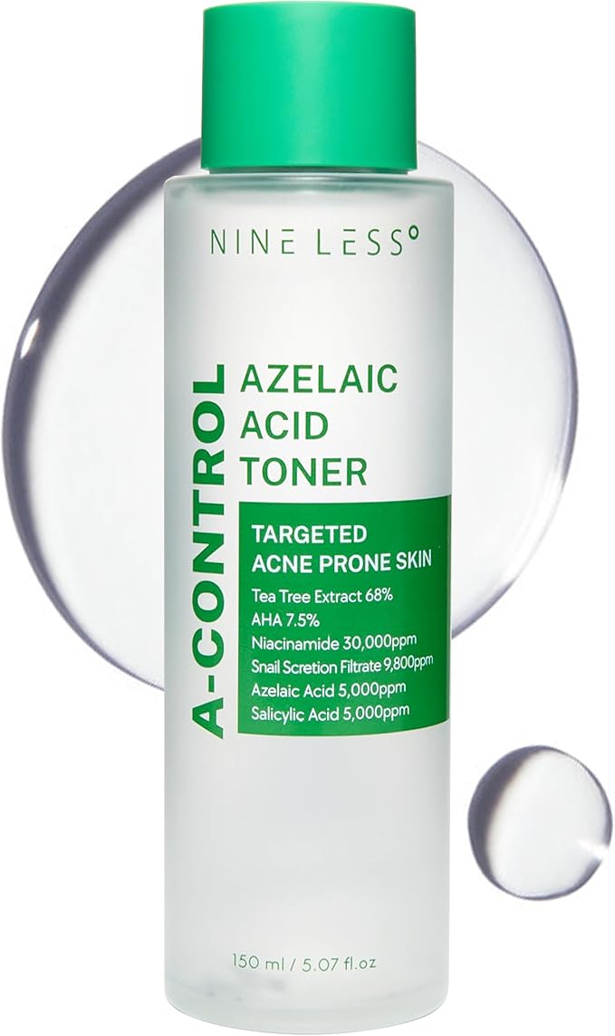 Nineless A-Control Azelaic Acid Toner with AHA & BHA - Pore Refining & Soothing Facial Toner for Acne-Prone Skin - Redness Relief & Dark Spot Corrector