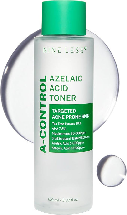 Nineless A-Control Azelaic Acid Toner with AHA & BHA - Pore Refining & Soothing Facial Toner for Acne-Prone Skin - Redness Relief & Dark Spot Corrector
