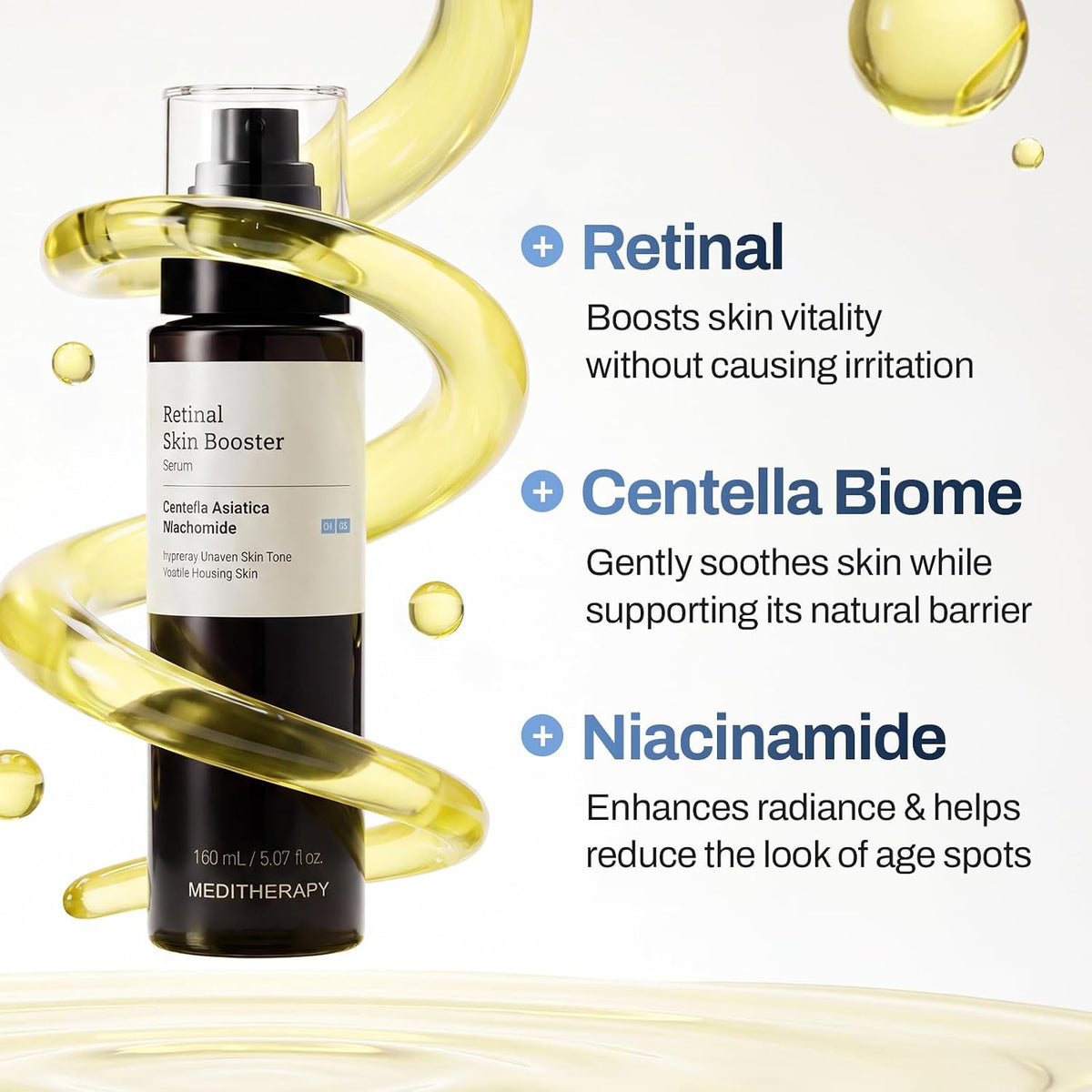 MEDITHERAPY Retinal Skin Booster Serum, Retinaldehyde, Niacinamide, Cica, Korean Hydrating Face & Body Serum for Dull, Uneven Skin, All Skin Types, K-Beauty