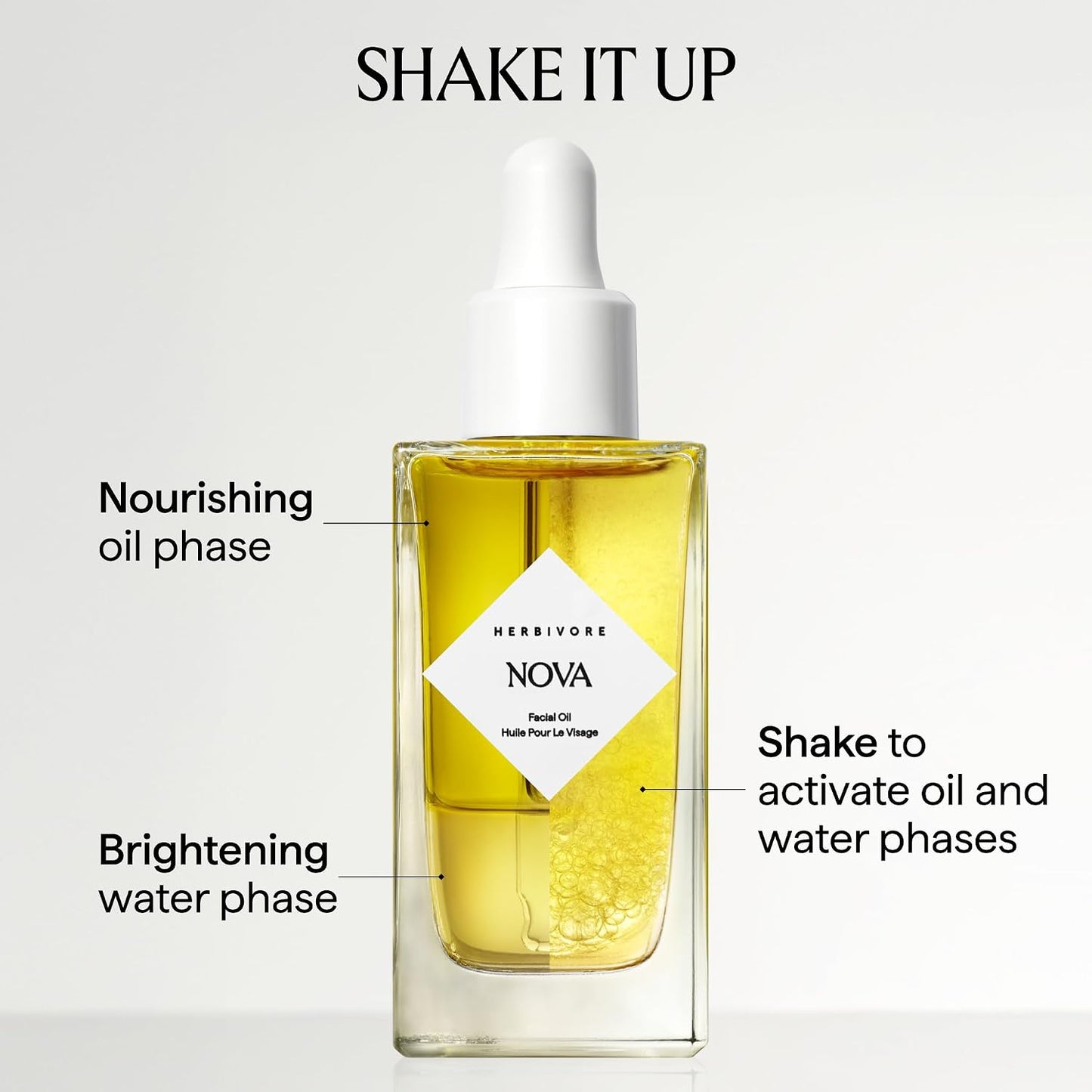 HERBIVORE Nova Bi-Phase Facial Oil, Hydrating, Boosts Radiance Bi-phase face oil with fermented niacinamide, turmeric & squalane. Hydrates, boosts glow and helps even tone