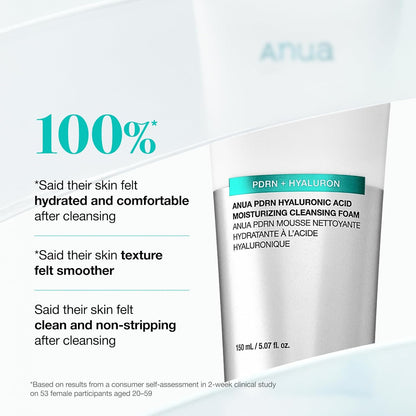 Anua PDRN Hyaluronic Acid Moisturizing Cleansing Foam, Daily Gentle Face Wash for Dry Skin, Salmon DNA Hydrating & Soft Facial Cleanser, Barrier Repair & Glow Glass Skin, Korean Skincare