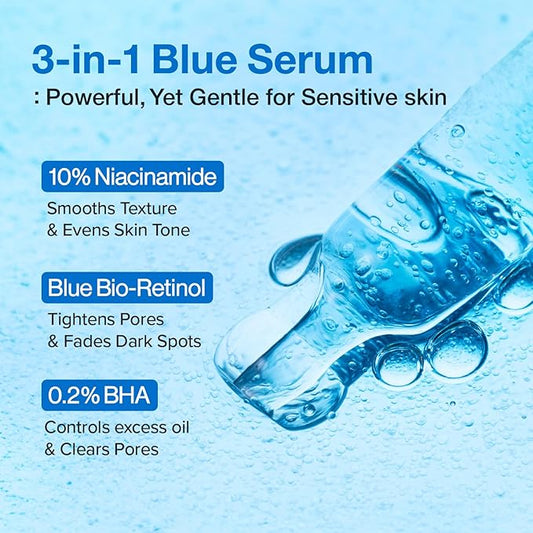 numbuzin No.3 Blue Bio-Retinol Pore Refining Serum - Retinol Beginner, Tightening, Firming, BHA, Niacinamide, Peptide
